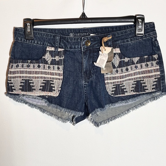 Element Pants - Element Boho Denim Micro Western shorts woven patch pockets sz 28 NWT